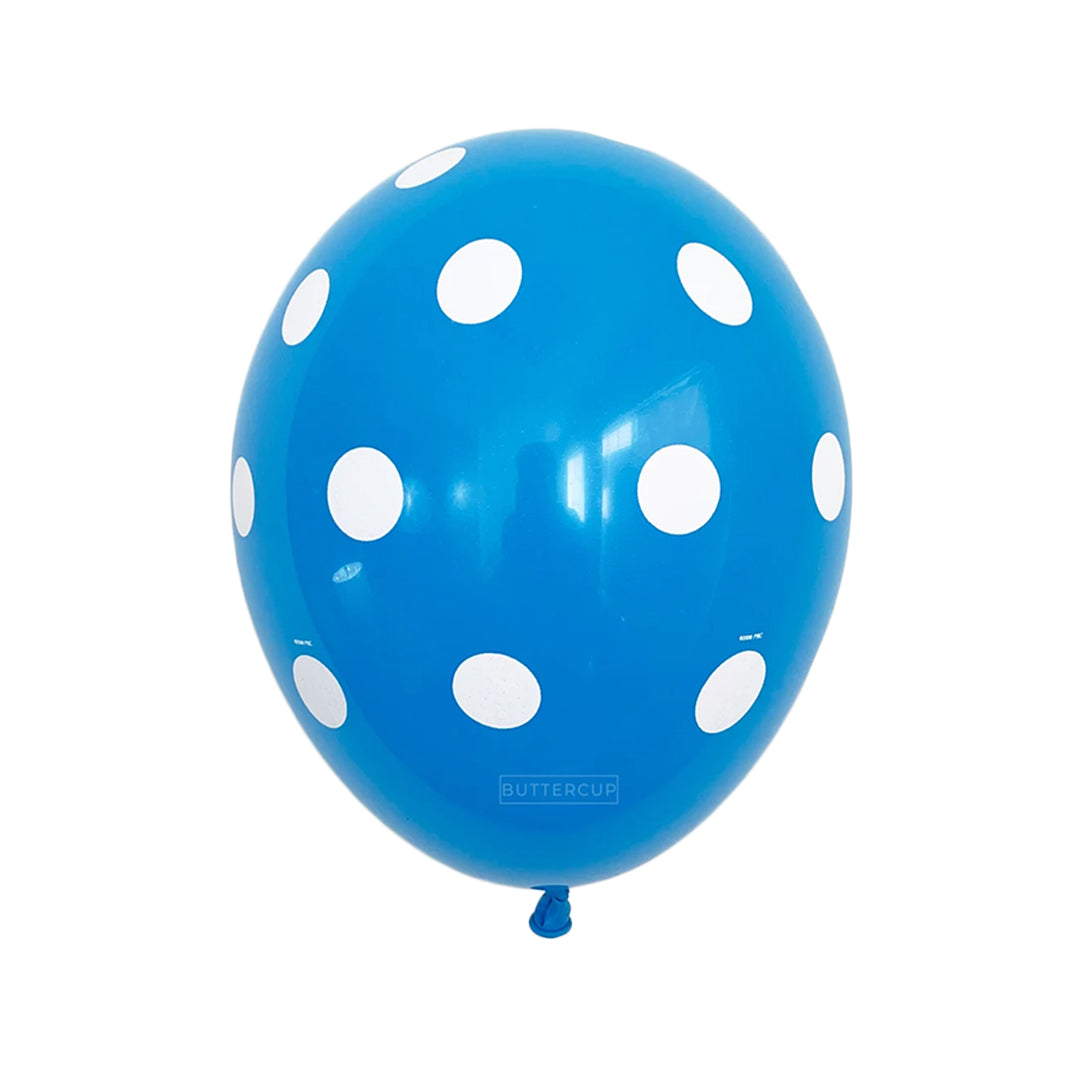 11" Blue & White Polka Dot Latex Balloons
