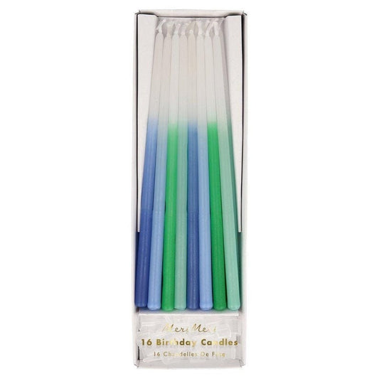 Green & Blue Tapered Dipped Birthday Candles