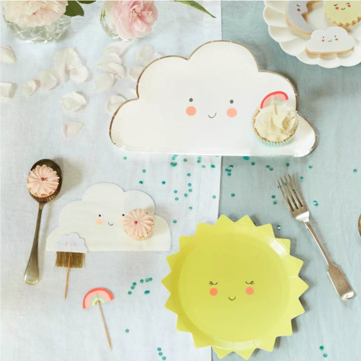 Cloud Themed Paper Plates with Silver Foil Lining